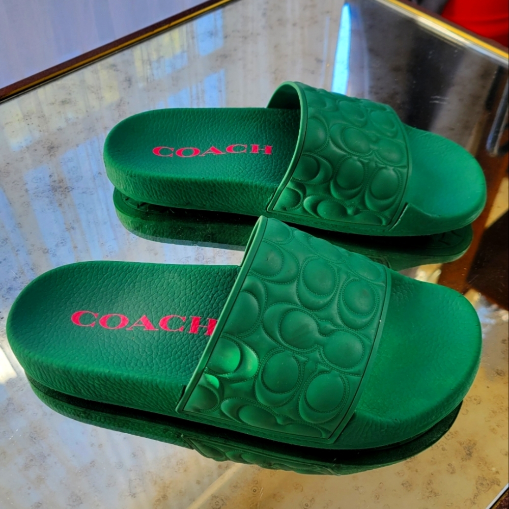 Coach Signature Slides Deep Emerald Green Size 6